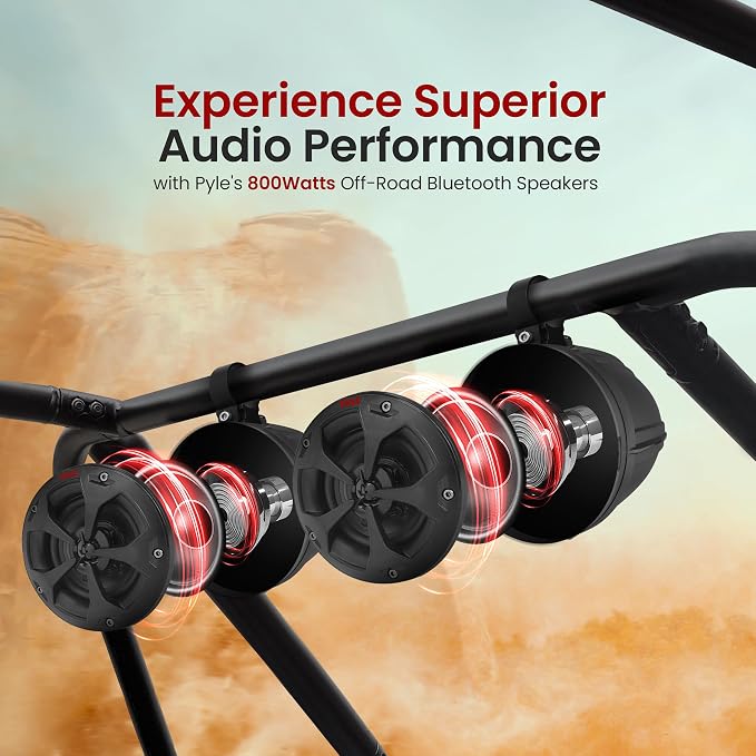 Pyle 4” Water-Resistant Off-Road Speaker System with 800 W Power, Compact Marine-Grade Audio for ATV, UTV, 4x4 and Jeep Vehicles – Durable Waterproof Speaker Design for Outdoor Use