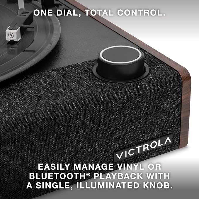 Victrola Eastwood II Record Player with Speakers – Bluetooth 5.1 and Vinyl Stream Technology, Vintage Style 3-Speed Vinyl Player, Audio Technica AT-3600LA Cartridge (Black)