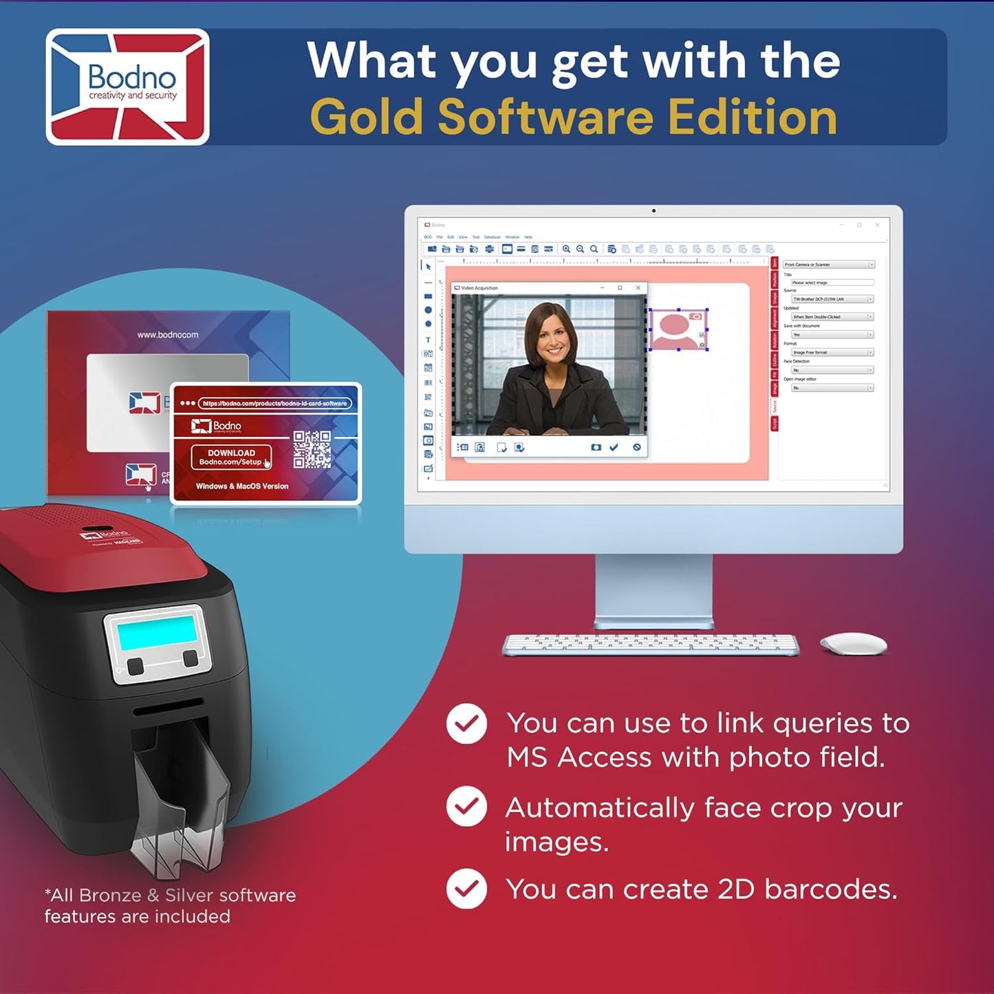 Bodno Magicard 400X Dual Sided ID Card Printer & Complete Supplies Package ID Software - Gold Edition