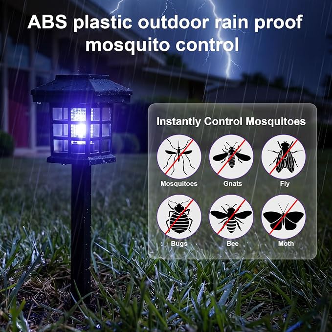 4 Pcs Solar Bug Zapper Outdoor Waterproof 2 in 1 Mosquito Zapper Solar Powered Mosquito Fly Trap Repellent Lamp Kills Bugs LED Lamp with White Purple Light for Garden Patio Yard Lawn (Black)