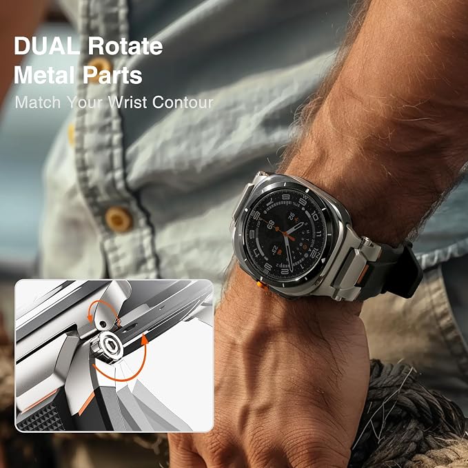 ULTIMAL Watch Band for Samsung Galaxy Watch Ultra 47mm(2025/2024) Compatible with Samsung Watch Strap Bands for Men Sport Bands for Watch Rugged Premium TPU & Metal (Black+Silver)