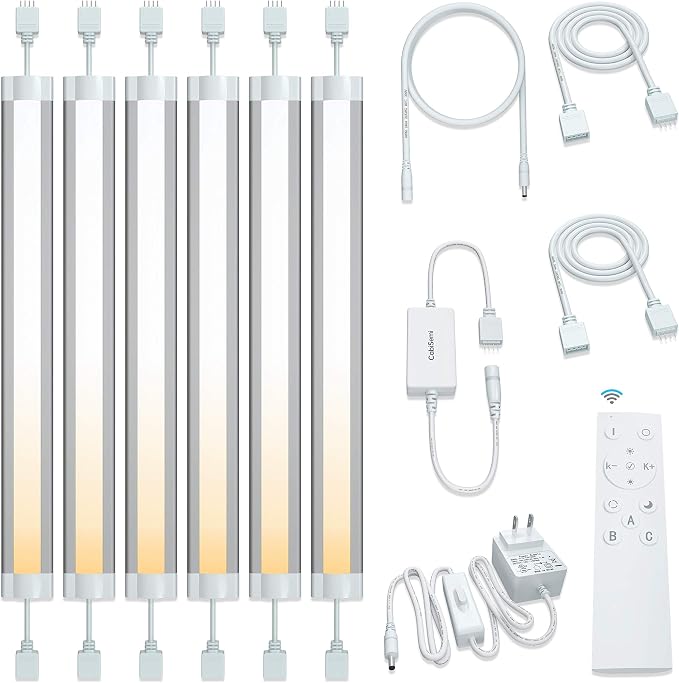LAMPAOUS LED Smart Under Cabinet Lighting with Remote Control, Night Light with Remote Dimmable and Color Temperature Adjustble for Kitchen, Workbench, Pantry, Hutch, Step, Hallway, Shelf (6 Bars Kit)