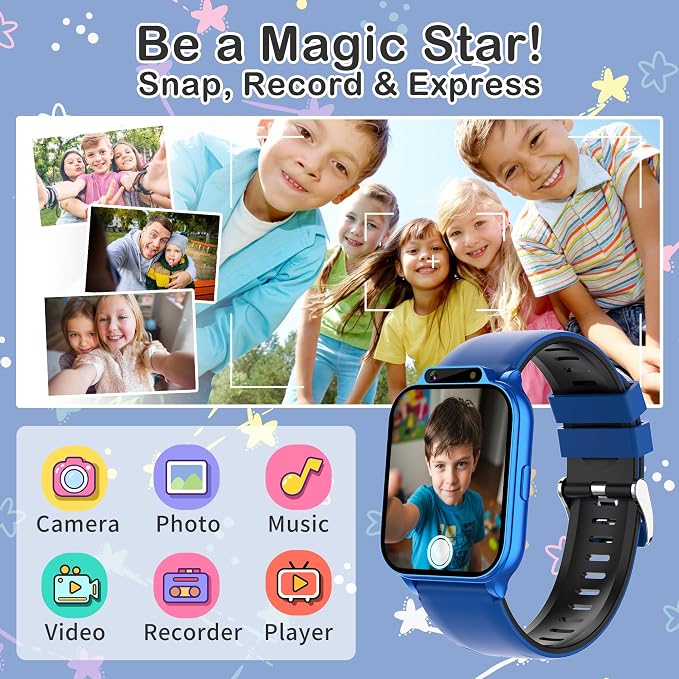 Kids Smart Watch with Fitness Tracker, Waterproof, Heart Rate/Sleep Monitor, Sport Mode, Camera, Video, Recorder, Music, DIY Wallpaper, Game, SOS Button, NO APP/Phone, Gifts for Boy Girl 4-13 Year Old