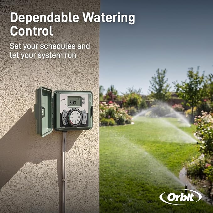 Orbit 4-Station Outdoor Swing Panel Sprinkler System Timer - for Residential Lawn Watering - Multi-Station Irrigation Controller - Custom Watering Intervals - Indoor/Outdoor Installation - 57894