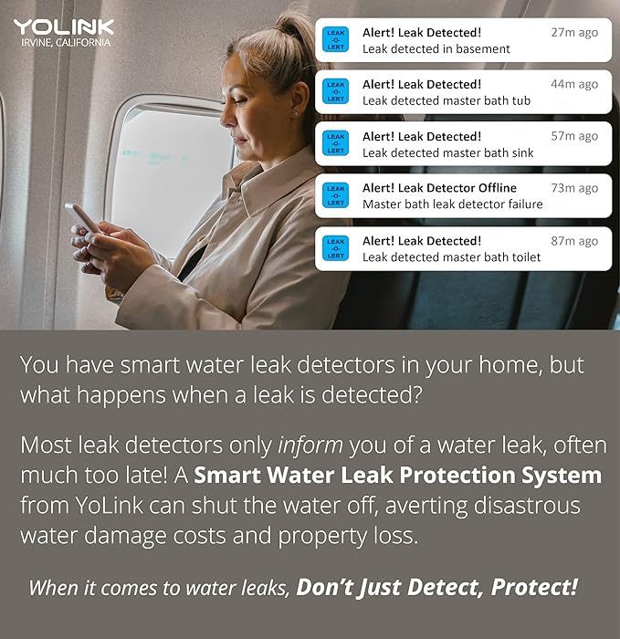 YoLink Water Leak Sensor 3-Pack, LoRa Up to 1/4 Mile Open-Air Range Smart Water Leak & Flood Detector, SMS/Text, Email & Push Notifications, w/Alexa, IFTTT, Home Assistant - YoLink Hub Required