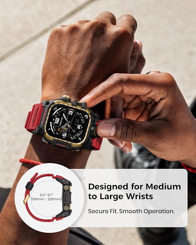 amBand Rugged Case with Band for Apple Watch 46mm, Compatible with Apple Watch (iWatch) Series 10 11, Military Grade Shockproof Bumper Cover, Tactical Band for Men, Red