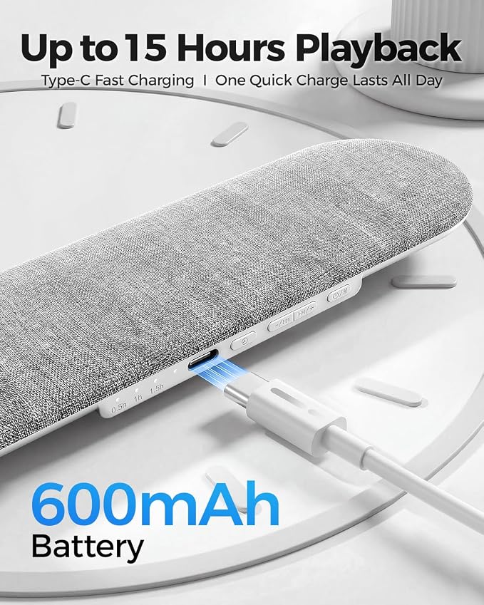 Pillow Speaker for Sleeping with Dual Speakers, Wireless Bluetooth Under-Pillow Sleep Sound Machine, Built-in 16 White Noise, 15-Hour Battery Life, Auto-Off Timer, Rechargeable, for Adults Kids