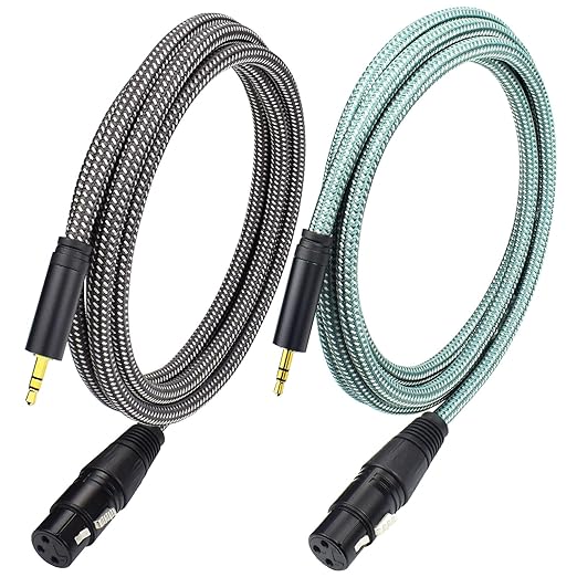 1/8 to XLR Female Microphone Cable, 15Feet XLR Female to Stereo 3.5mm Mini TRS Aux Cord, Unbalanced, Nylon Braided, OFC Shielded, for Mixer, Speaker, Camera - 2Pack