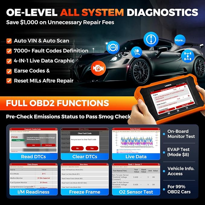 LAUNCH Creader Elite V3.0 for Land Rover Jaguar OBD2 Scanner, Bi-Directional Full Systems Diagnostic Scan Tool, All Reset Services, Active Test, CAN-FD & DOIP, Height Calibration, Lifetime Free Update