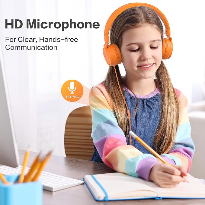 Classroom Headphones Bulk 10 Pack - Kids Headphones for School K-12 Student, 93dB Volume Limited On-Ear Wired Headset with Microphone, Durable 3.5mm Jack for Class Set Library Computer (Mixed Color)