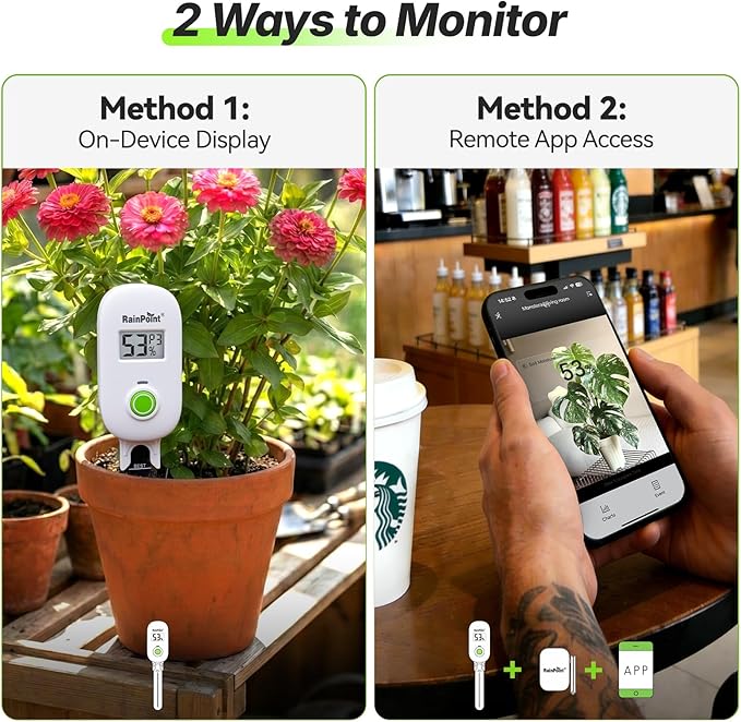 RAINPOINT Smart Digital Wireless Plant Moisture Meter Houseplants Indoor WiFi Hub Kit with Low/High Moisture Alert,Real-time Monitor Hygrometer Sensor Outdoor Gardening Push Notification&Email