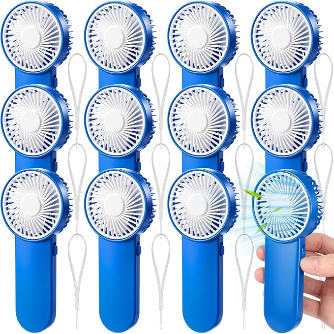 Sumind 12 Pcs Small Personal Portable Fan Mini Handheld Bulk 1 Speed Electric Cute Battery Powered for Neck Lash Makeup Women Men Travel Camping Indoor Outdoor Summer (Royal Blue)