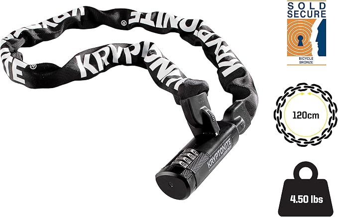 Kryptonite Keeper 712 Combo Bike Chain Lock, 4-Foot 7mm Steel Heavy Duty Anti-Theft Resettable Combination Chain for Bicycles, E-Bikes & Scooters, Sold Secure Bronze | chain-bike-locks