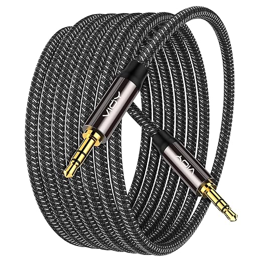 VIOY Aux Cable (15 ft), [Copper Shell, Hi-Fi Sound] 3.5 mm Male to Male Braided Auxiliary Cord Compatible with Headphone, Smartphone, Home/Car Stereo, Speaker, Echo & More