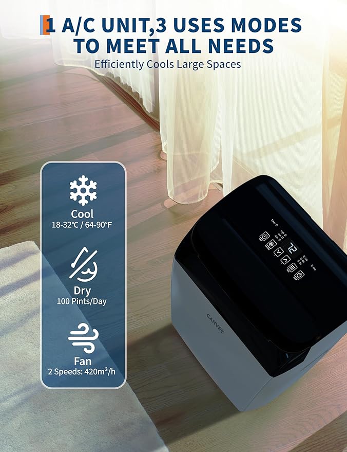 Garvee 14K BTU Portable AC 3 in 1 Follow Remote Window Kit 750 sqft Bedroom