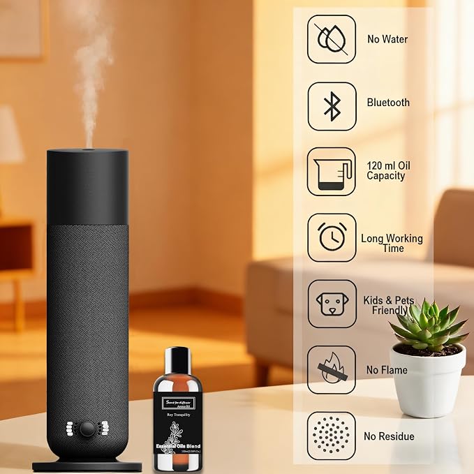 Smart Scent Air Machine for Home, Waterless Essential Oil Diffuser with Roy Tranquility Oil Set for Hotel and Commercial Use, Covers Up to 1000 Sq.Ft, Quiet Aromatherapy Machine for Hotel, Spa