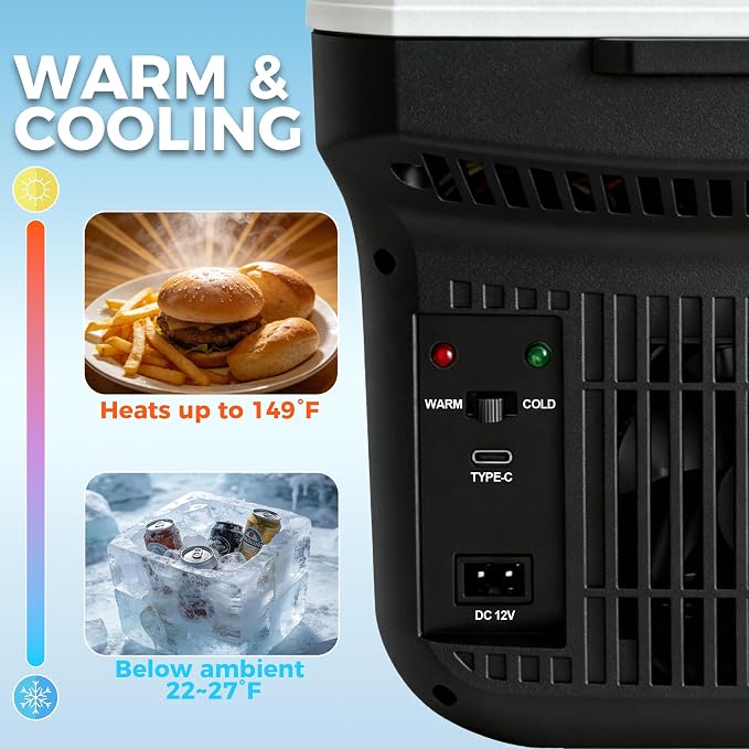 Iceblue Electric Cooler with Type-C, 8 Liter /11 Cans Mini Fridge with Belt, 9V Type-C Thermoelectric Dual-use Car Refrigerator, Car Fridge for Car, Dorm, Travel, Picnic, Gift (Black)