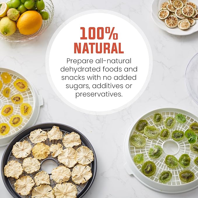 Elite Gourmet EFD329WD Digital Food Dehydrator with 5 BPA Free SlimStore™ Collapsible Trays for Compact Storage, Adjustable Timer and Temperature Controls, Jerky, Herbs, Fruit, Veggies, Snacks, White
