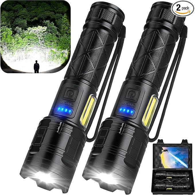 Rechargeable LED Flashlights High Lumens, 99,000 Lumen Super Bright Flashlight with 7 Modes & Waterproof, Powerful USB Rechargeable Handheld Flash Light for Camping Home
