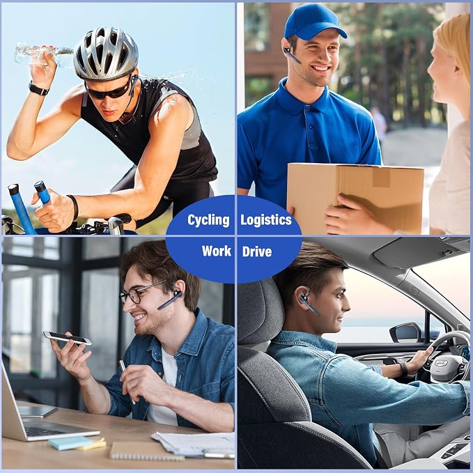 2026 Bluetooth Headset, Wireless Bluetooth 5.3 Earpiece, 90Hrs Single-Ear Headset with APTX HD Audio & Mute Button, Dual Noise Cancelling Mics, Hands Free Headphone for Trucker, Business, Gym, Blue