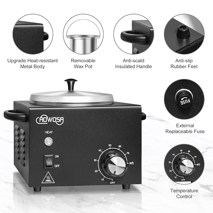 Professional Waxing Kit Wax Warmer Single Pot Wax Heater Machine for Hair Removal, Large Waxing Pot with Non-Stick Easy Clean Pot, 50 Sticks & 20 Collar, for Spa Salon Beauty Esthetician Home (Black)