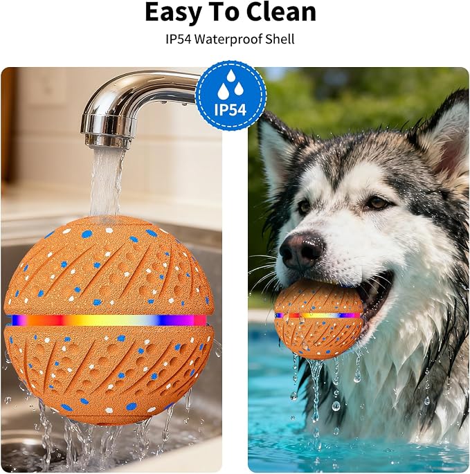 Interactive Automatic Dog Ball, Self-Moving Rolling Toy for Dogs, Chew Resistant E-TPU Material, IPX7 Waterproof, USB-C Rechargeable, Smart Vibration Sensor, Indoor & Outdoor (Orange)