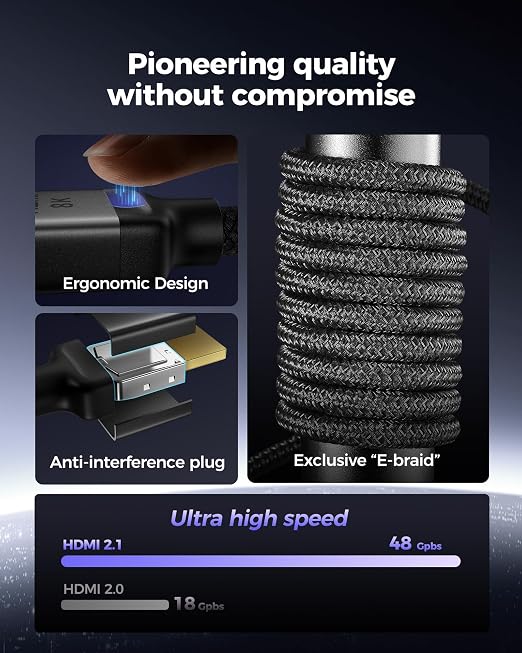 Silkland Long 10K 8K HDMI 2.1 Cable 50ft, (Upgrade Braided) Ultra High Speed HDMI Cable [8K@60Hz, 4K@120Hz] 48Gbps, HDR 10+, eARC, ARC, HDCP 2.2/2.3, Compatible for PS5/Xbox/Soundbar/Roku TV