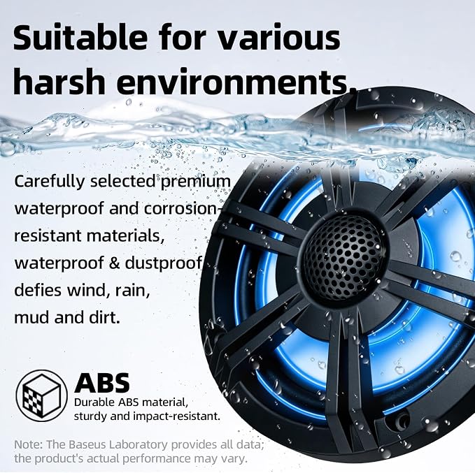 6.5" 800W Marine Speakers, IP66 Waterproof Boat Stereo Speakers with LED Lights, 2-Way Coaxial Audio, Y35 Woofer, for Marine/ATV/Motorcycle/Golf Cart/Motorhome/Powersports/Patio/Poolside/Deck/Home