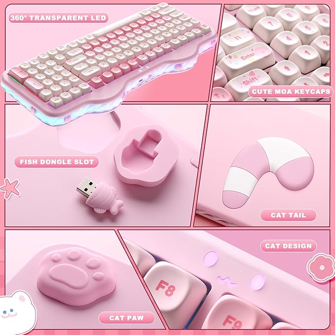 YUNZII C98 Wireless Mechanical Keyboard with Number Pad,99 Key BT5.0/2.4G/USB-C Hot Swap Gasket Mount with PBT MOA Keycaps,Custom RGB,Cute Cake Keyboard for Win/Mac (Pink, Milk V2 Linear Switch)