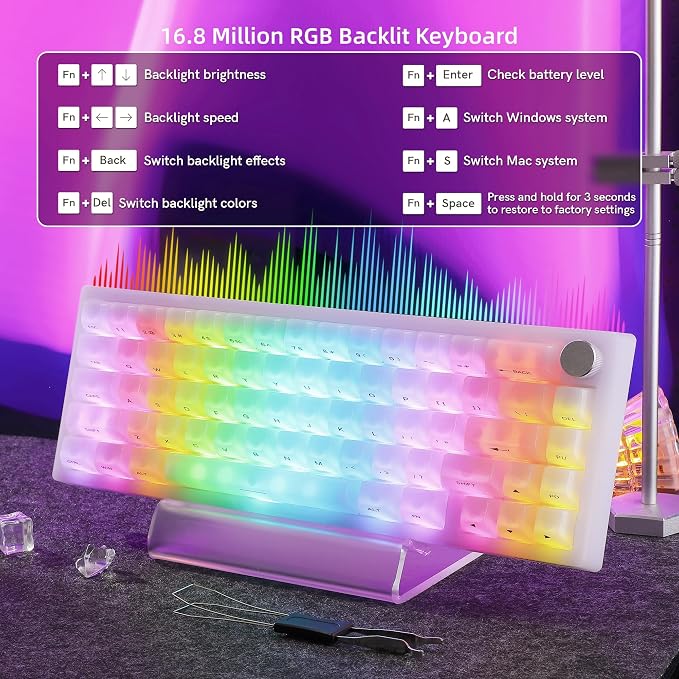 Womier Wireless 60% Gaming Keyboard with Dedicated Knob, QMK/VIA Creamy Mechanical Keyboard, Tri-Mode Thocky Custom Jelly White Key Board, Hot Swappable Gasket Mount RGB for Win/Mac(Q61 V2)