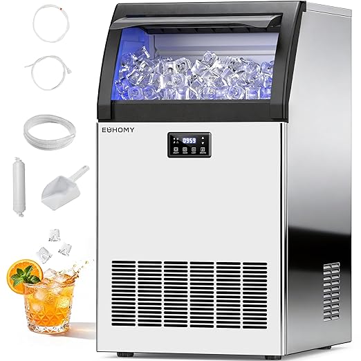 EUHOMY Commercial Gourmet Ice Maker Machine,100lbs/24H, Under Counter Ice Maker with 33lbs Storage, Non-Clumping Design,24pcs Hat Cubes Per Cycle, Freestanding Ice Maker for Home/Bar/Cafe/Restaurant