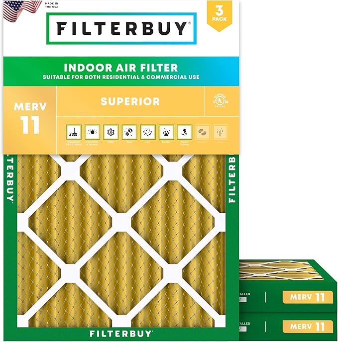 Filterbuy 30x36x2 Air Filter MERV 11 Superior Pet & Allergy Defense (3-Pack), Electrostatic Pleated HVAC AC Furnace Filters Replacement, Made in USA (Actual Size: 29.81 x 35.81 x 1.75)