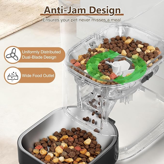 Automatic Cat Feeder, WiFi Cat Feeder Automatic with App Control for Remote Feeding, 5L Anti-Jamming Automatic Feeder Cat Dry Food, Dual Power Supply with Desiccant Bag Indoor