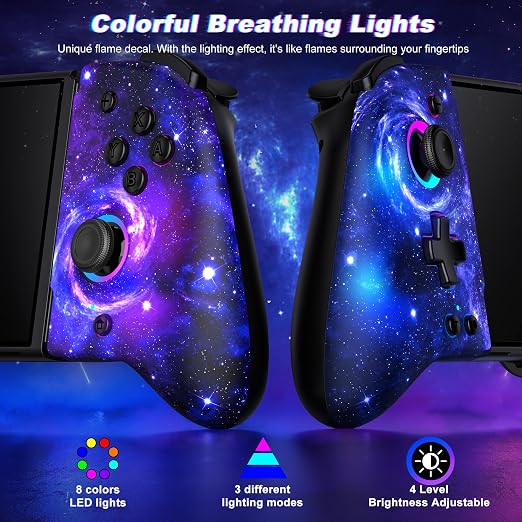 Gammeefy Switch Controller – Hall Effect Joysticks & Enhanced Grip – One Piece Switch Joypad Replacement Switch Pro Controller with 8-Color RGB Lighting, Turbo, Macros - Starry Sky, 6.2"/7"