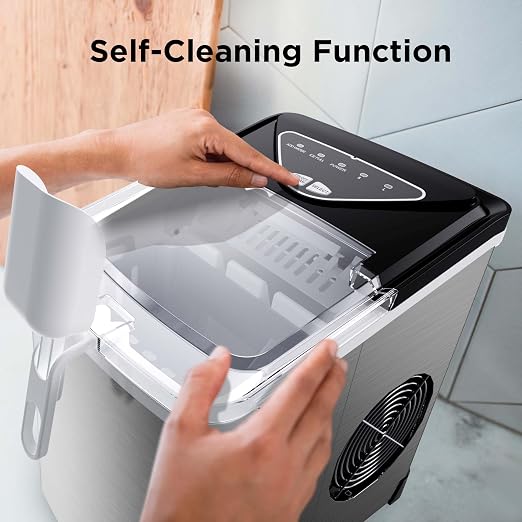 Silonn Countertop Ice Maker Machine, 9 Ice Cubes Ready in 6 Mins, 26 lbs/24 Hrs Portable Ice Maker with Basket & Scoop, 2 Ice Sizes, Self-Cleaning Compact Ice Machine for Home, Party, Office