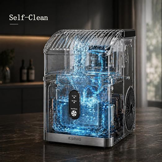 Kismile Nugget Ice Maker Countertop, Sonic Ice Maker with 35Lbs/24H, First Ice in 7 Mins, 1.2L Water Tank, Ice Basket Holds 2.2Lbs, Self-Cleaning Pebble Ice Machine for Home Kitchen Office Bar(Silver)