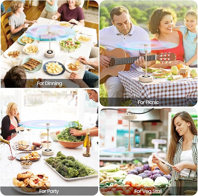 TriPole Fly Fans for Tables, 2000mAh Rechargeable Battery Operated Food Fan Lasts 20 Hrs with LED Display, Portable Fly Table Fan Indoor Outdoor for Picnic, Party, BBQ, Kitchen, Patio, 4 Pack Beige