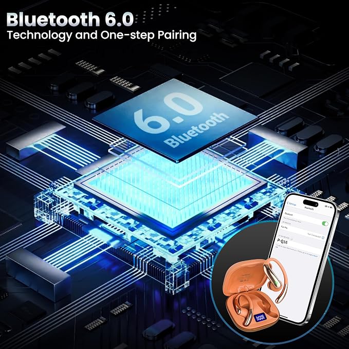 Bluetooth Headphones Wireless Earbuds Bluetooth 6.0 Headphone,Sport Bluetooth Earbuds Stereo Deep Bass Over Ear Bud with Earhooks,50Hrs Playtime, IP5 Waterproof Earphone for Gym/Running/Workout Orange