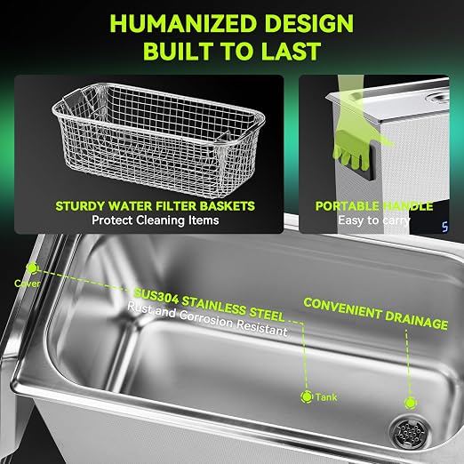 Ultrasonic Cleaner, One-Touch Cleaning,Heating, Deep Mode, ECO Energy-Saving Ultrasonic Cleaning Machine Excellent for Labs,Carburetor,Jewelry,Dentures,Automotive & Industrial Parts. (6L)
