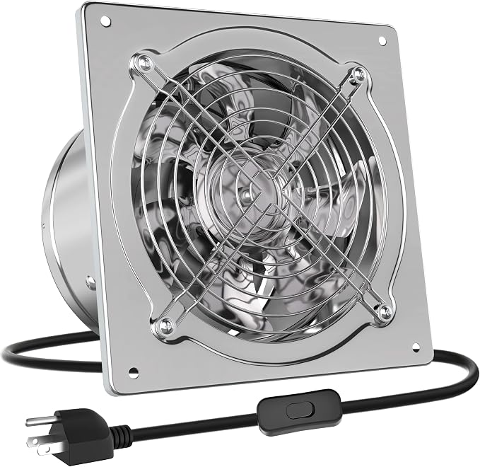 HG Power 6 Inch Exhaust Fan: Kitchen Exhaust Fans with Switch Portable Attic Vent Fan with 8 Feet Power Cord Plug-in Garage Ventilation Fan with Damper Shop Chicken Coop Basement Smoking Room Silver