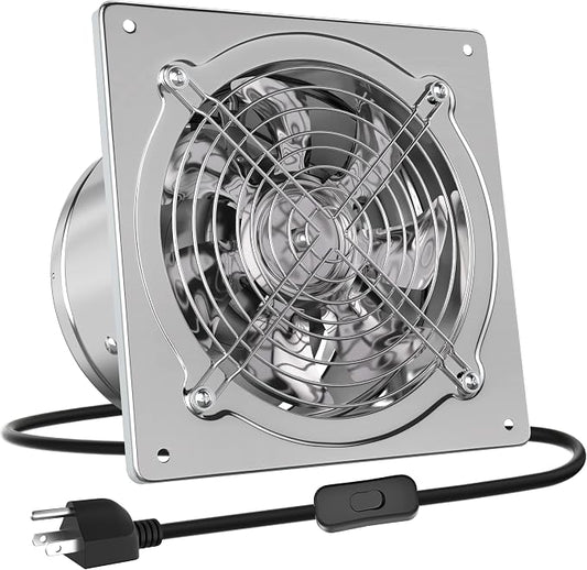 HG Power 10 Inch Metal Exhaust Fan with Switch, 988 CFM Powerful Garage Exhaust Fan with Damper, Potable Wall Mount Fan Fume Extractor Ventilation Fan for Shop, Shed, Basement, Chicken Coop, Silver