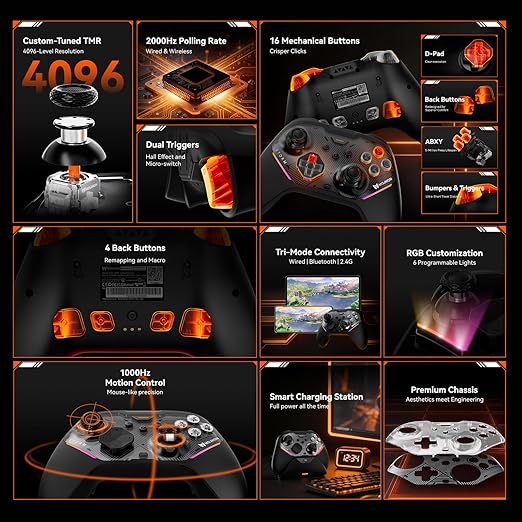 BIGBIG WON Storm(Gale2) Wireless PC Controller, Bluetooth Gaming Controller 2000Hz Polling Rate, Near-Zero Latency, TMR Sticks, Hall & Micro-switch Triggers, 16 Mechanical Buttons, 4 Customizable Back Paddles, for Windows PC/Switch 2/Switch/Android/IOS