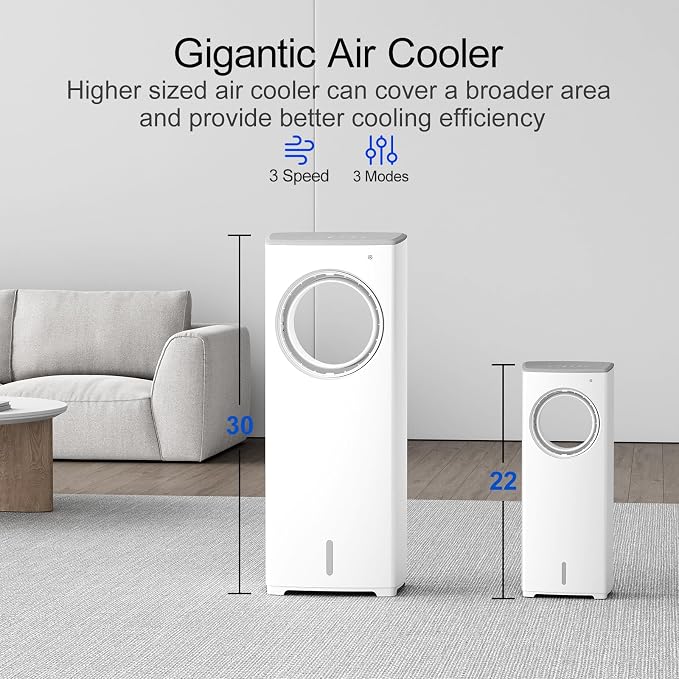 Evaporative Air Cooler,3-IN-1 Swamp Cooler 24ft/s,Portable Air Conditioners Windowless w/Remote,15H Timer,80°Oscillation,Water Tank,3 Ice Packs,Ac Cooling Fan for Indoor Room Bedroom White