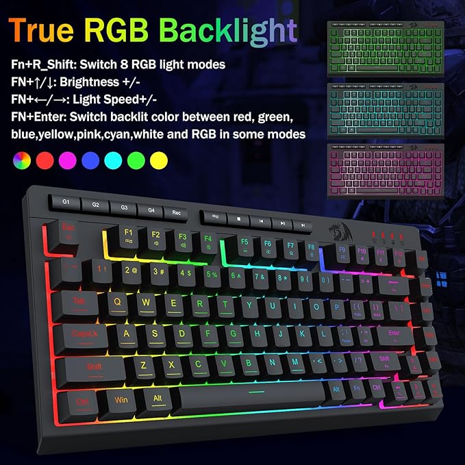 Redragon K524 Wired Gaming Keyboard, RGB Backlit, 75% Compact Quiet Membrane Keyboard with Programmable Macro and Multimedia Keys, Anti-ghosting, Spill Resistant for Win/MAC/PS/Xbox