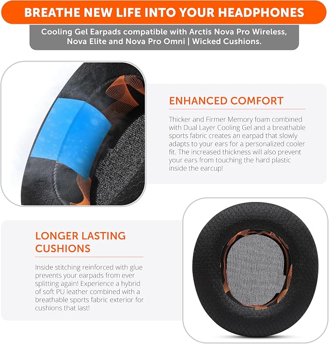 WC Modkit V2 Nova Pro Wireless, Pro Omni, & Elite - Gel Earpads, Extra-Wide Headband, & Side Plates for Arctis Nova Pro Wireless, Nova Elite & Nova Pro Omni by Wicked Cushions | Kinetic Wave
