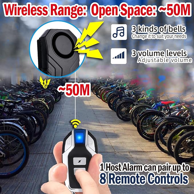 Mengshen 3 Pack Bike Alarm Anti-Theft Burglar Security Sensor for Motorcycle Scooter Trailer Bicycle Door Window Car Electric Scooter IP65 Waterproof 113dB Loud