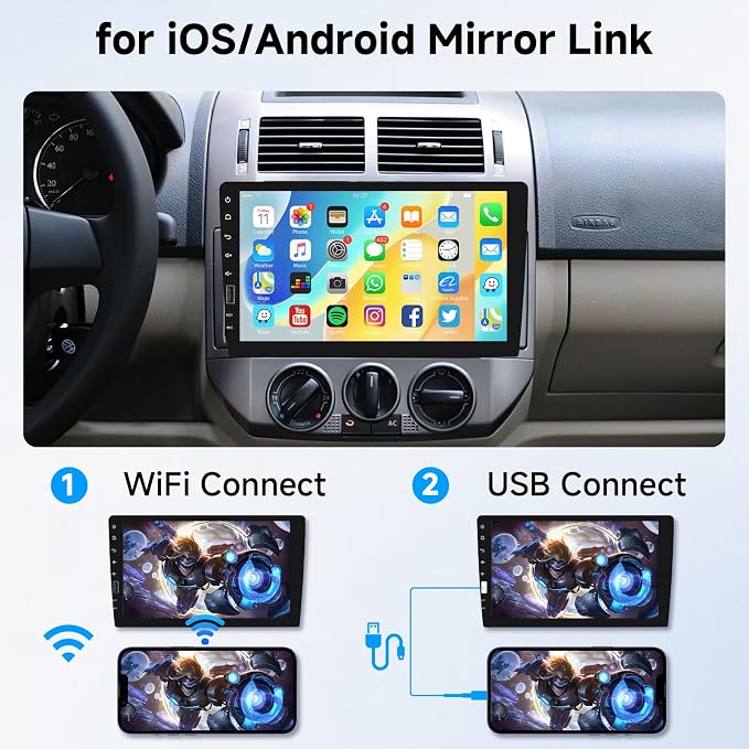 Single Din Car Stereo with Wireless Carplay & Android Auto-9 Inch IPS Touch Screen Radio with Bluetooth GPS, Mirror Link, FM Radio,SWC/USB/DSP+ Backup Camera