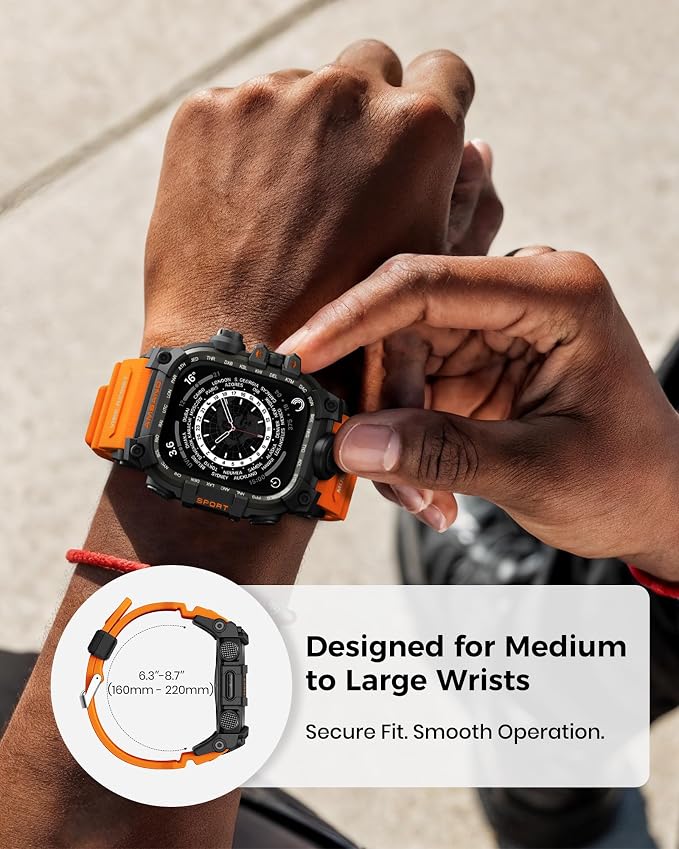 amBand Rugged Case with Band for Apple Watch 45mm, Compatible with Apple Watch (iWatch) Series 9/8/7, Military Grade Shockproof Bumper Cover, Tactical Band for Men, Orange