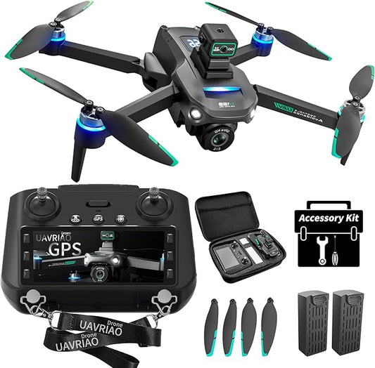 2K UHD GPS Drone with Camera for Adults - 5.9" Screen Remote Controller, Obstacle Avoidance, Auto Return, Optical Flow, 3 Speed Adjustable, FPV Real-Time, Beginner Friendly, 2 Batteries 60 Min Flight, Foldable