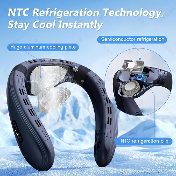 Neck Air Conditioner Fans That Blow Cold Air Cooling Device Wearable Fan, 5200mAh Battery Operated Rechargeable Personal Fan, Blue